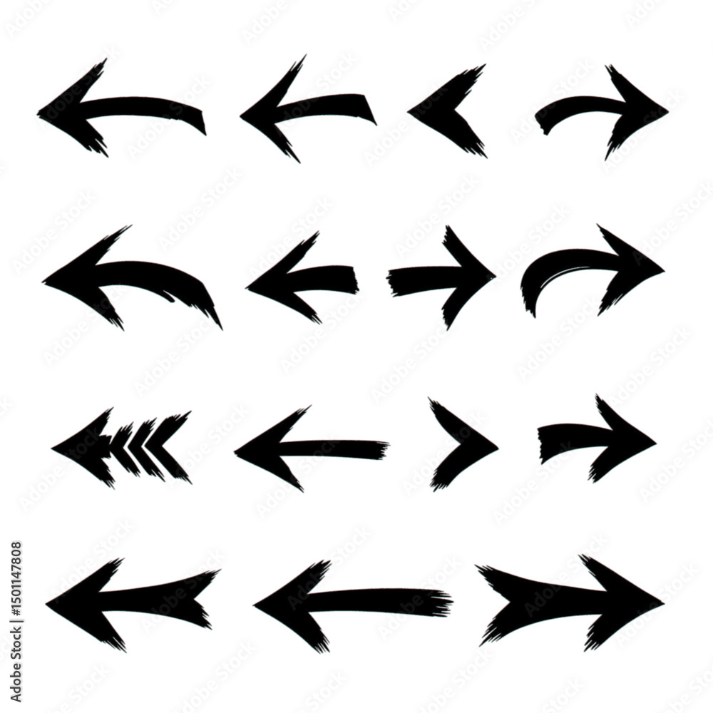 Fototapeta premium Black grunge arrows vector art direction symbols graphic design elements