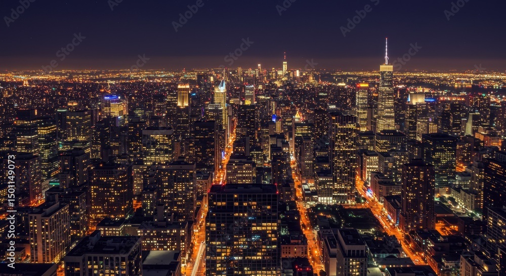 Obraz premium Cityscape aerial view night lights buildings