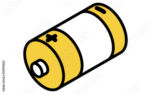 Isometric Line Icon of a Dry Cell Battery in Simple Design