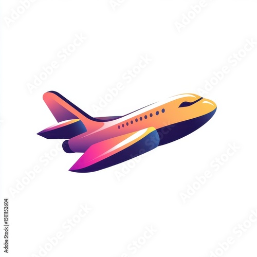 Gradient vector of a commercial airplane with purple and orange colors, isolated on white.