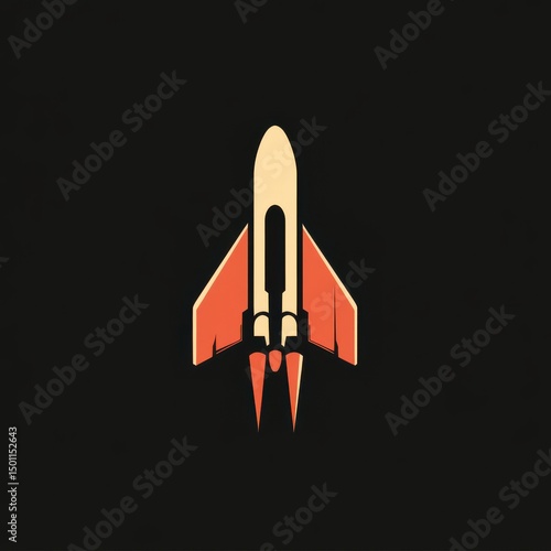 Stylized rocket launch vector illustration in retro palette on dark background.