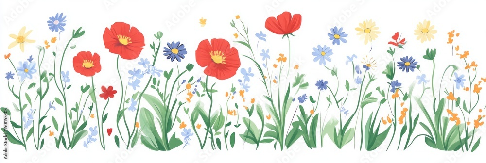 Fototapeta premium Vibrant clipart of colorful flowers in a lush garden setting during daylight hours