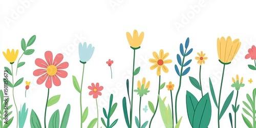 Colorful flowers in a vibrant clipart design for spring-themed projects and decorations