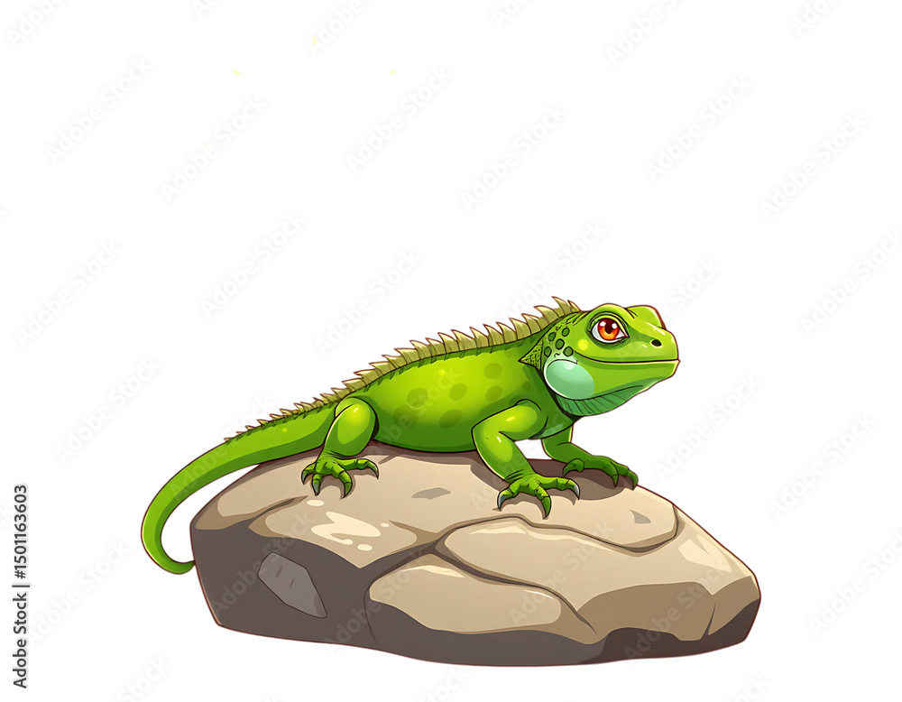 Fototapeta premium Green Iguana Resting on a Rock
