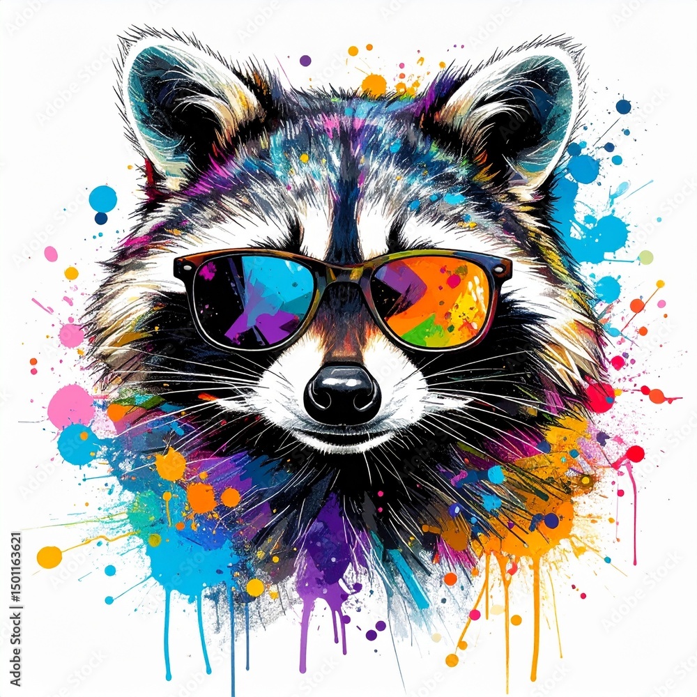 Fototapeta Graffiti Raccoon with Neon Sunglasses