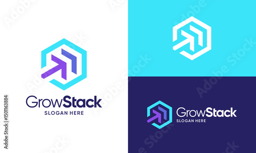 Free Download Grow stack logo design. Stack box concept vector design with abstract arrow up modern symbol graphic icon - GFXLoad