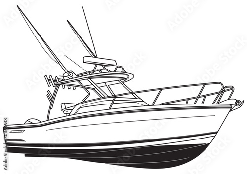 Line Art Illustration of a Modern Powerboat with T Top vector