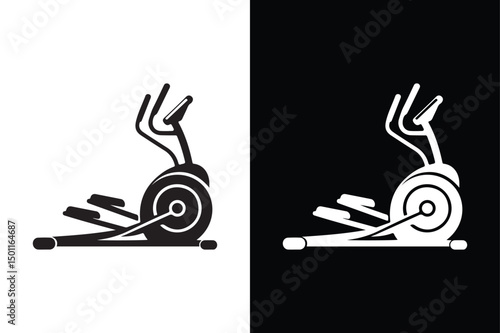 Elliptical Trainer Logo Icon Minimal Vector Silhouette in B&W.