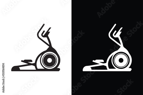 Elliptical Trainer Logo Icon Minimal Vector Silhouette in B&W.