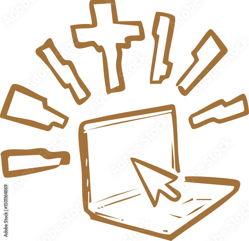Obraz na plátně Christian laptop illustration, web, internet gospel, carlo acutis symbol, icon