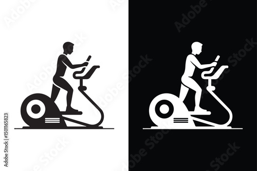 Elliptical Clipart Vector Gym Silhouette Icon in Black and White.