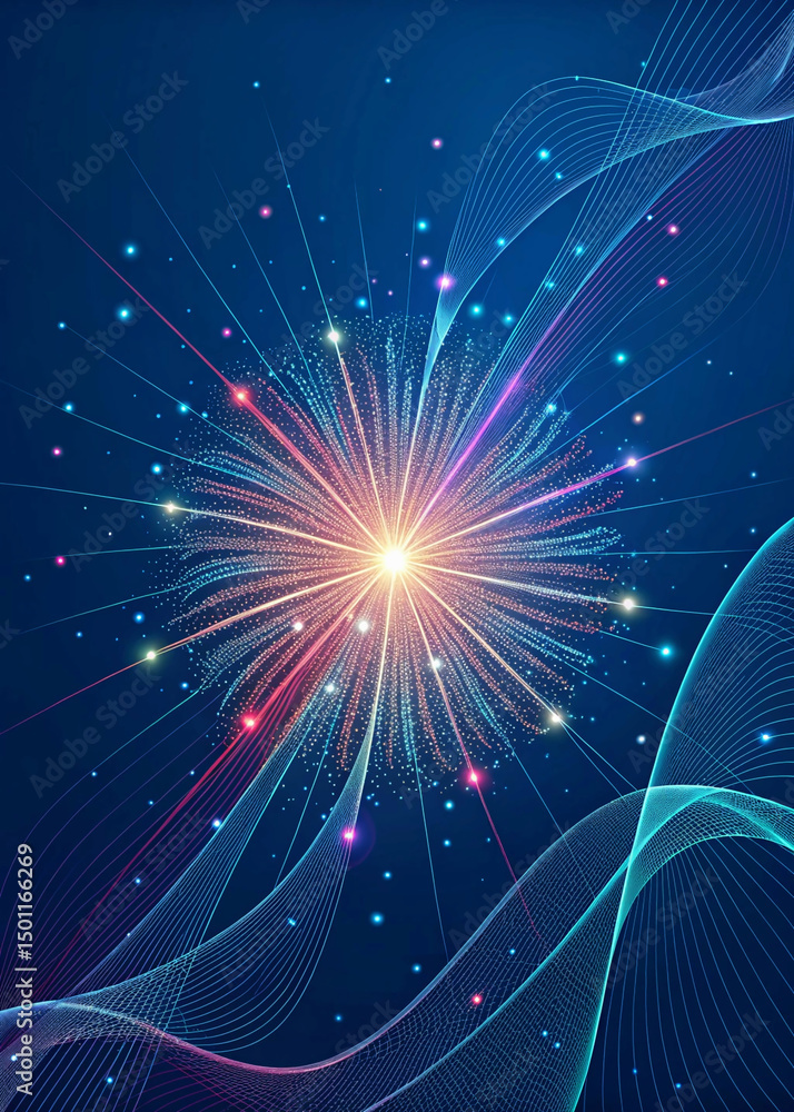 Obraz premium vector illustration of a fireworks, Technological background for design on the topic of artificial intelligence, neural networks, big data