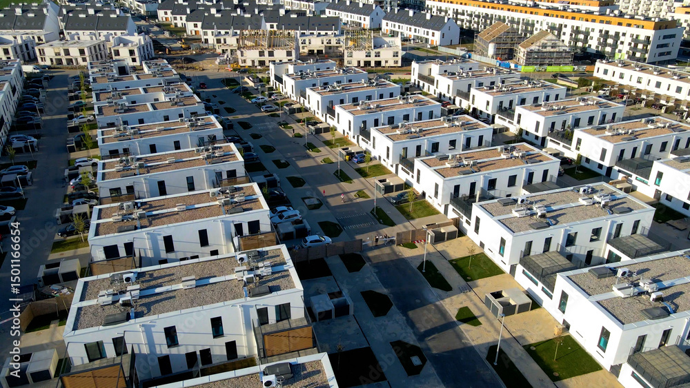 Fototapeta premium Modern area houses streets townhouse nature city