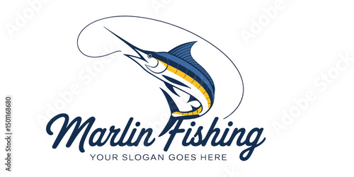  editable Striped Marlin Fishing Logo Design with Hook and Line