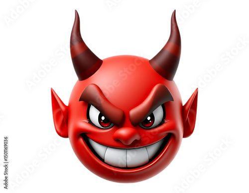 A menacing devil face with horns and a sinister grin