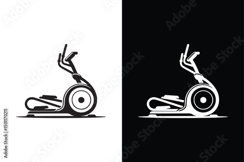 Elliptical Workout Machine Silhouette Black Vector on White Background.
