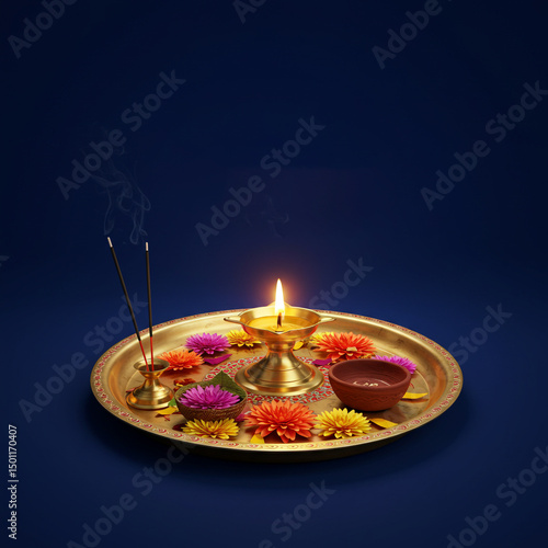 Festive Pooja Thali with Fl...