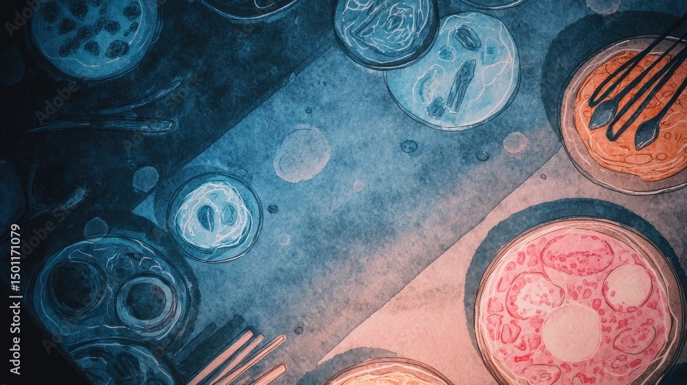 Naklejka premium Cell Division Microscopic View of Mitosis with Artistically Rendered.