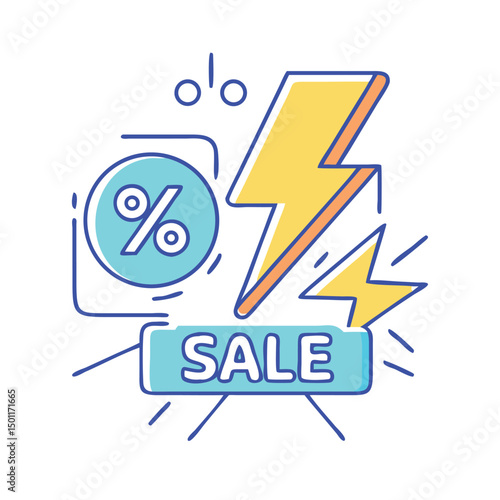 Promotional graphic featuring discount percentage and lightning bolt, a vibrant sales offer