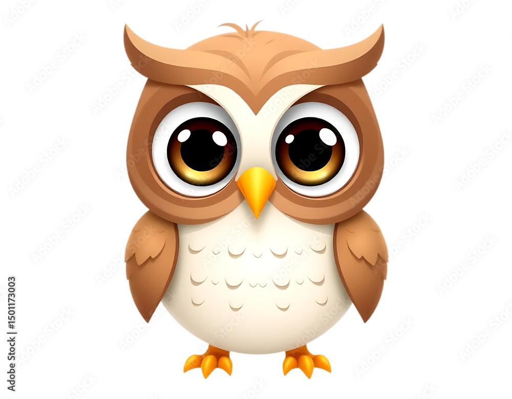 Fototapeta premium Cute Cartoon Owl with Big Eyes