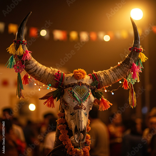 Decorated Ox Skull at Night...