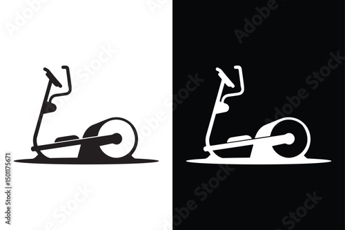 Elliptical Trainer Silhouette Vector Icon Black and White Fitness Design.