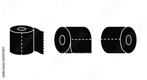 toilet paper tissue icon set isolated on white background.outline silhouette toilet paper icon set with different style