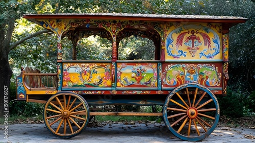 Sicilian cart with painted folk art panels and decorations