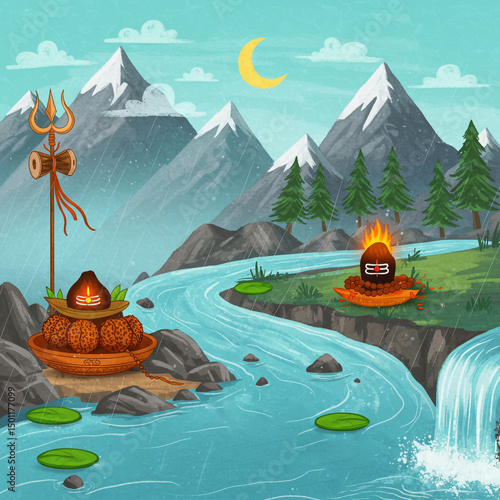 Serene Shiva Lingam River L...