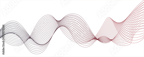 Abstract wavy white and maroon curved lines on transparent background. Frequency sound wave lines and technology background, geometric wavy Creative line art, Undulate gray wave swirl line background.