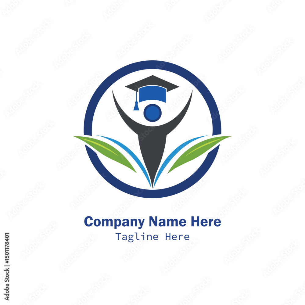 Obraz premium Education Logo with Student and Graduation Cap