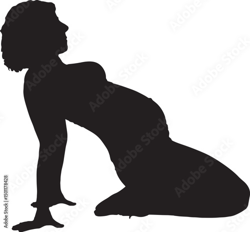  vector; silhouette of a side view Pregnant woman exercising on the floor