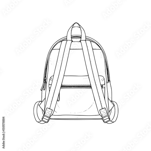 Detailed Line Drawing of a Backpacks Rear View