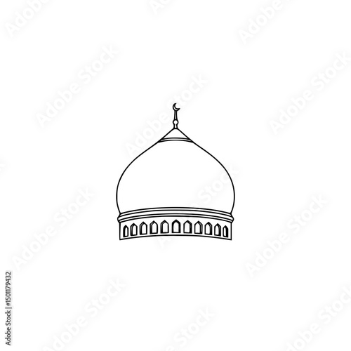 Simple Outline of a Mosque Dome with Crescent Moon