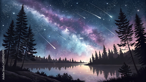 Galactic Forest Silhouette Under a Starry Sky
