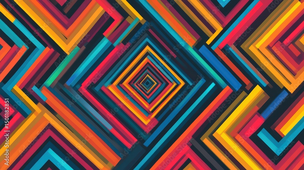 Abstract vibrant geometric pattern, receding lines, digital art, background, website design Abstract vibrant geometric pattern, receding lines, digital art, background, website design