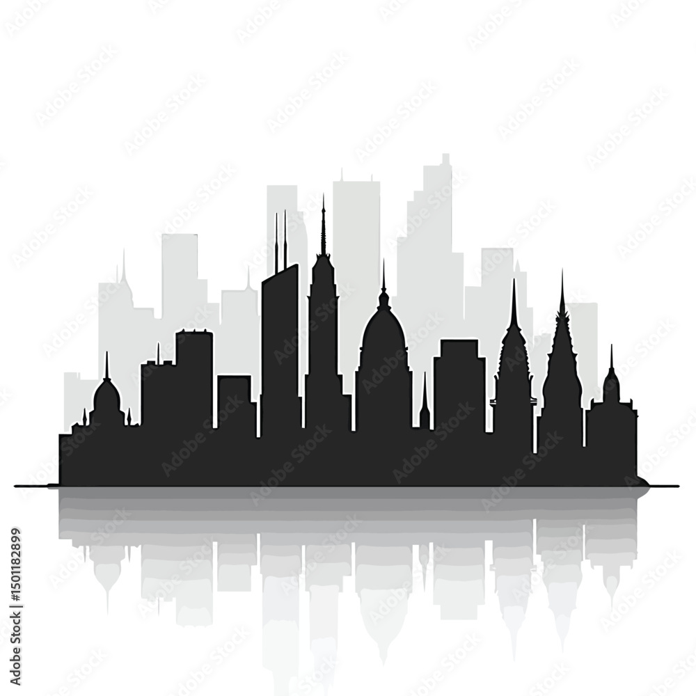Naklejka premium Black Silhouette Cityscape Skyscrapers, Domes, and Towers