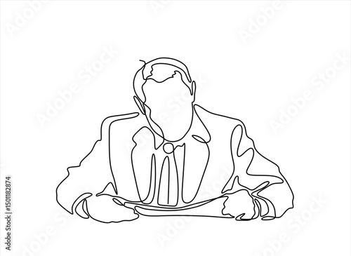 Continuous one line drawing of businessman reading newspaper. Editable vector