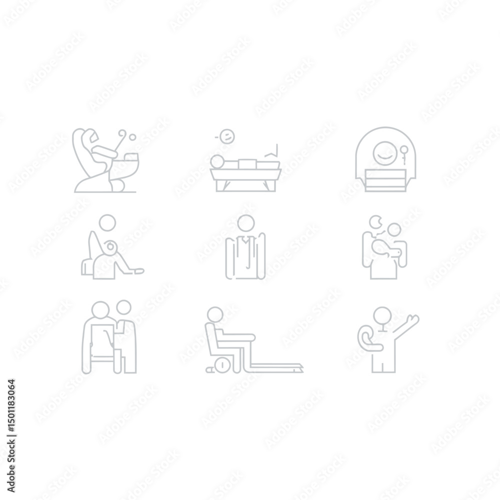 Medical icons vector set healthcare symbols outline design elements patient care hospital equipment and staff Medical icons vector set healthcare symbols outline design elements patient care hospital equipment and staff