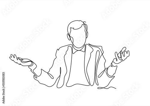 continuous line drawing of Successful business owners stand. businessman standing isolated over white background. Editable vector	