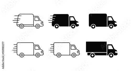 Delivery Truck icon set. Free delivery 24 hours. Fast shipping truck. Fast shipping delivery truck. Express delivery trucks icons. Vector illustration.