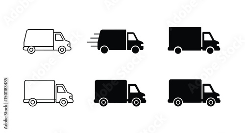 Delivery Truck icon set. Free delivery 24 hours. Fast shipping truck. Fast shipping delivery truck. Express delivery trucks icons. Vector illustration.