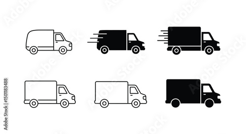 Delivery Truck icon set. Free delivery 24 hours. Fast shipping truck. Fast shipping delivery truck. Express delivery trucks icons. Vector illustration.