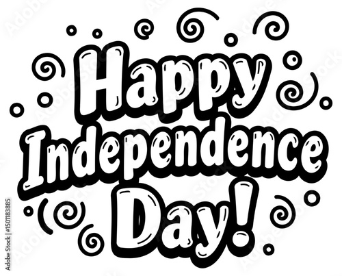 Happy Independence Day graphic design with no demographic details in a simple design. Engaging message displayed against a white background.
