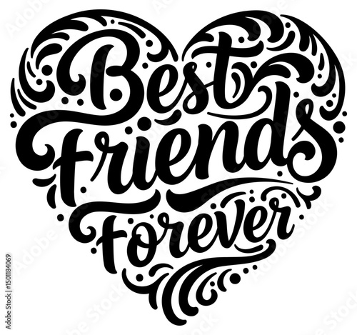 Best Friends Forever heart-shaped lettering design with decorative flourishes. A simple, elegant design with no specific demographic or setting implied.