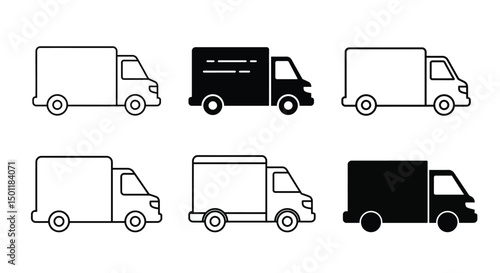 Delivery Truck icon set. Free delivery 24 hours. Fast shipping truck. Fast shipping delivery truck. Express delivery trucks icons. Vector illustration.