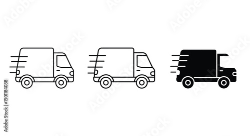 Delivery Truck icon set. Free delivery 24 hours. Fast shipping truck. Fast shipping delivery truck. Express delivery trucks icons. Vector illustration.