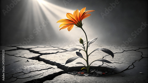 Resilience of Nature: Lone Flower Breaking Through Concrete