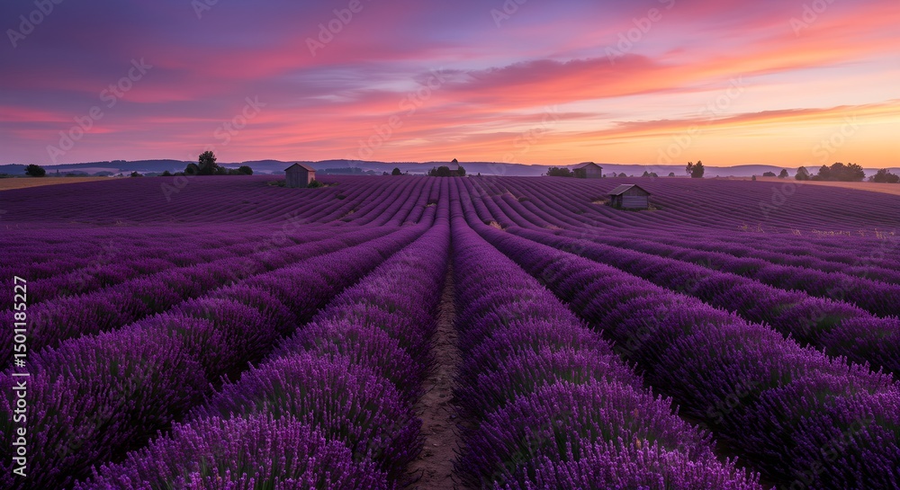 Vibrant lavender field at sunset landscape agriculture and tranquility Vibrant lavender field at sunset landscape agriculture and tranquility