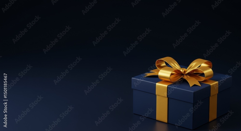 Obraz premium 3d Rendered Blue Gift Box With Gold Ribbon on Dark Background